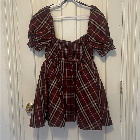 Anthropologie Maeve maroon plaid tartan burgundy mini dress size xs nwt - Picture 8 of 8